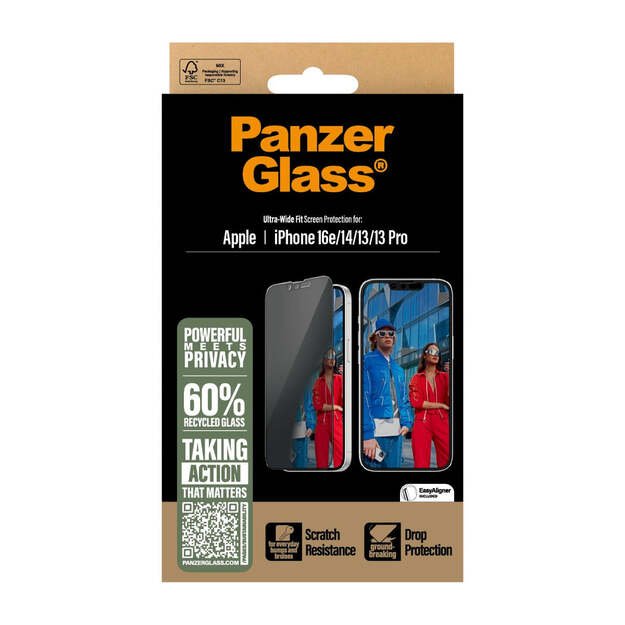 PanzerGlass - Privacy Screen Protection - iPhone 16e - 14 - 13 - 13 Pro - Ultra-Wide Fit 1