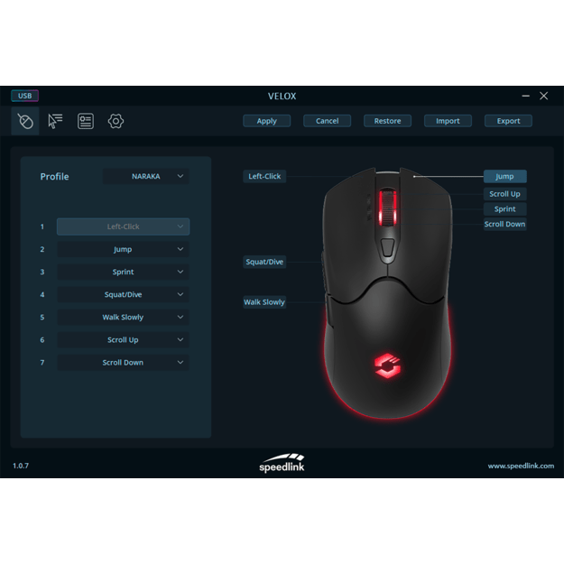 Speedlink - VELOX Rechargeable RGB Gaming Mouse - Wireless, black 1