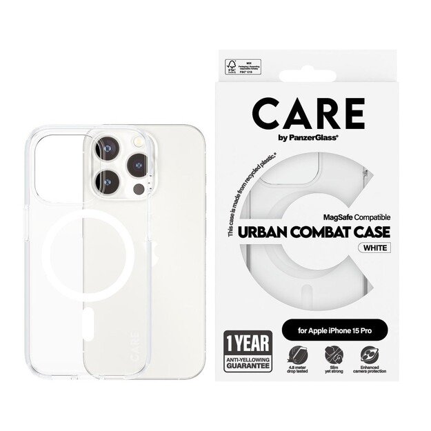 CARE by PanzerGlass - Case Transparent  w. White MagSafe - iPhone 15 Pro