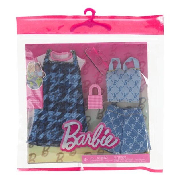 Barbie - Fashion 2-Pack - Blue Denim Dress, Top, And Shorts, Pink Sunglasses And Purse (HRH45)