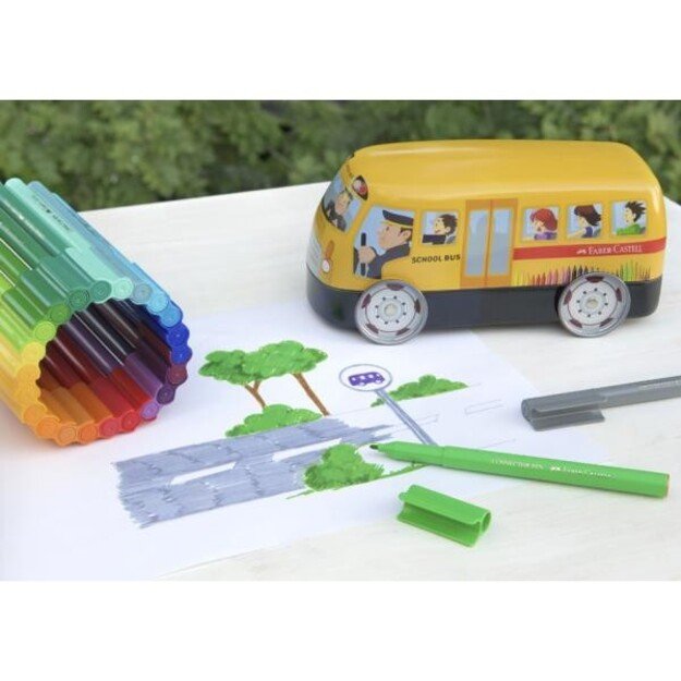 Faber-Castell - Connector Fibre-tip Pen - School bus, 43 pieces (155532)