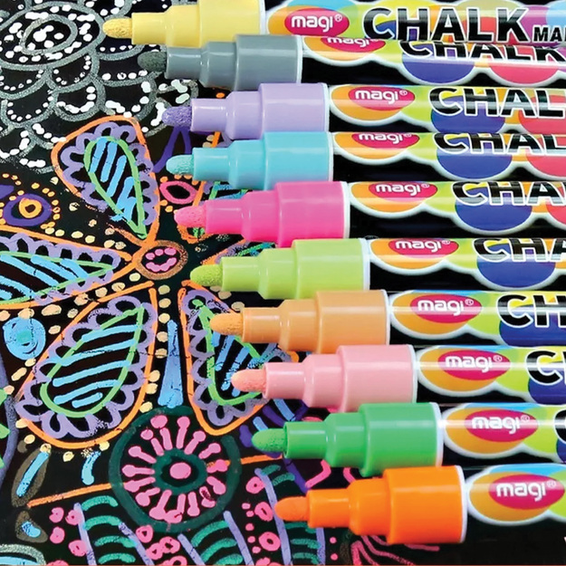 Kreidiniai žymekliai lentoms, mišrių spalvų rinkinys, 12 sausų žymeklių