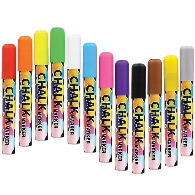 Kreidiniai žymekliai lentoms, mišrių spalvų rinkinys, 12 sausų žymeklių