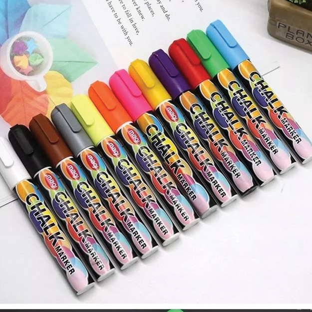 Kreidiniai žymekliai lentoms, mišrių spalvų rinkinys, 12 sausų žymeklių