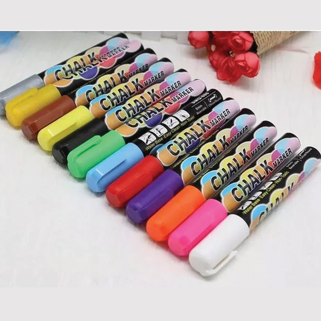 Kreidiniai žymekliai lentoms, mišrių spalvų rinkinys, 12 sausų žymeklių