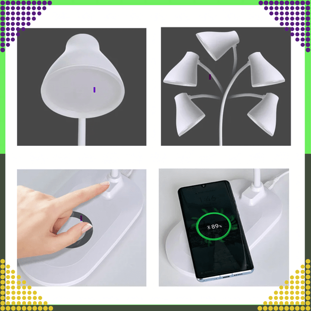 Lampka LED na Biurko Biurkowa Szkolna 3 Tryby Ładowarka Indukcyjna QI USB 23