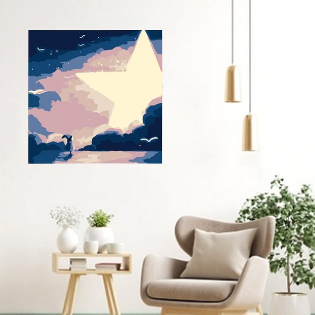 MALOWANIE PO NUMERACH OBRAZ Z RAMĄ  DIY ZESTAW PĘDZLE FARBY PŁÓTNO 20x20 14