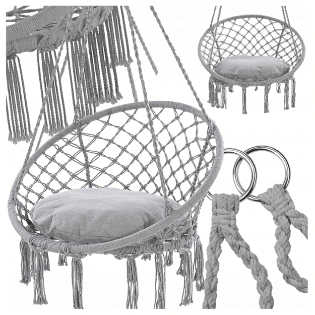 Hanging Chair Garden Swing Stork's Nest for Garden Balcony Boho + Pillow