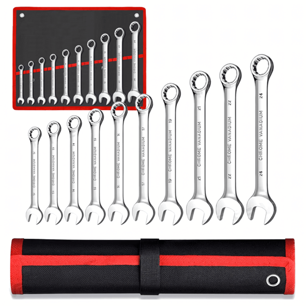 10 dalių kombinuotų raktų rinkinys. Raktai su langeliais, 8–24 mm