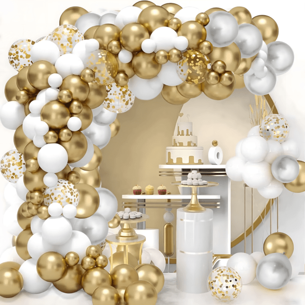 Balloon Garland Set of Balloons for Birthday Wedding Gold White 110 pcs
