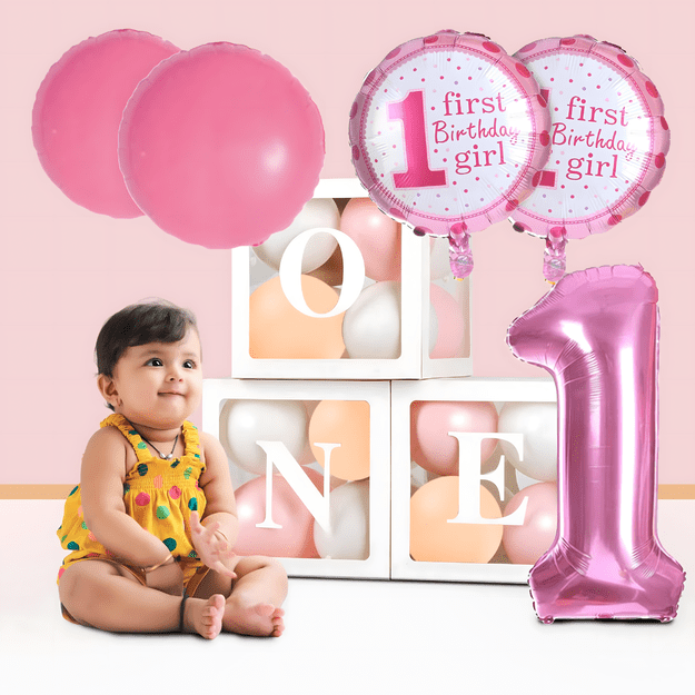 Balony na 1 Urodziny Roczek Dziewczynka Zestaw 5 szt Gwiazdki Balon  7