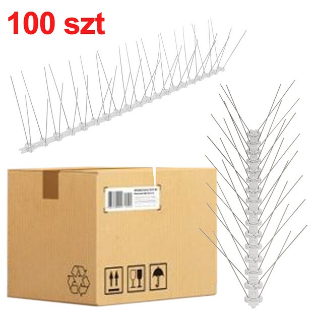 100 x METALOWE STALOWE NIERDZEWNE KOLCE NA PTAKI GOŁĘBIE WRÓBLE NA PARAPET GZYMS 50CM 