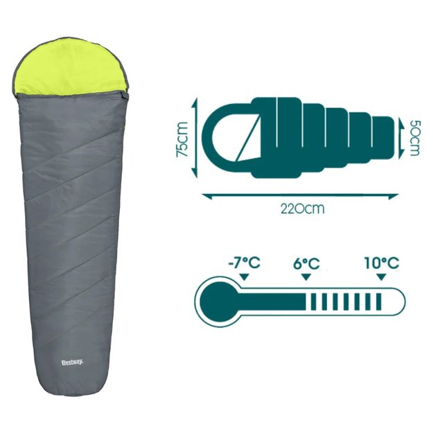 Bestway 68102 Śpiwór Mumia Turystyczny Kempingowy 220x75x50 Zielony 5