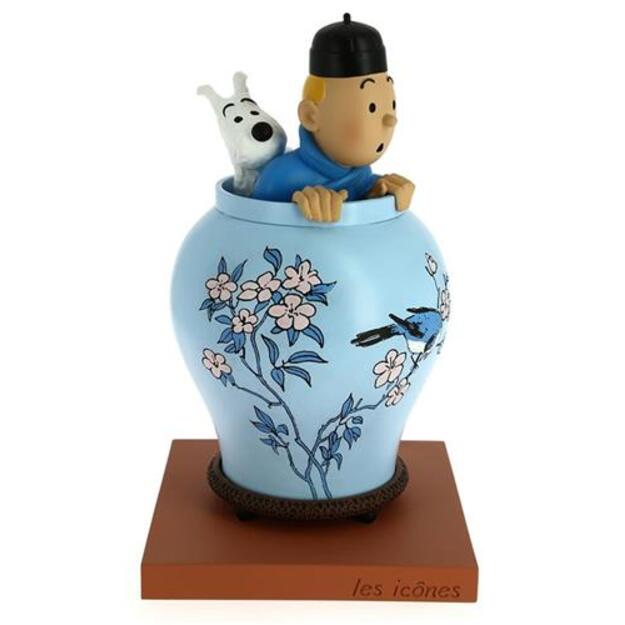 Tintin kigger op af vase (Den Blå Lotus) Statue