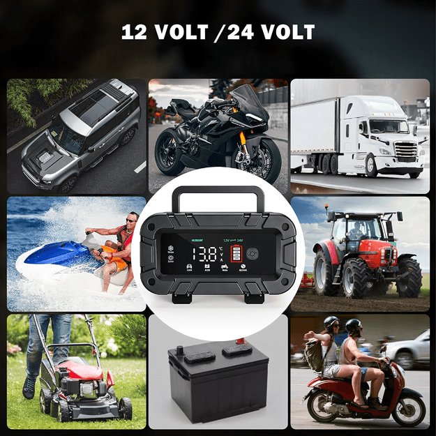 Lygintuvas su stiprintuvu 12/24 V akumuliatoriams Mikroprocesorinis įkroviklis 12