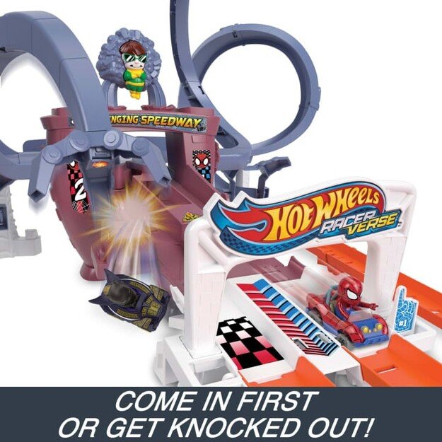 Hot Wheels - RacerVerse Spider-Man Web Slinging Speedway Track Track Set (HPL34) 4