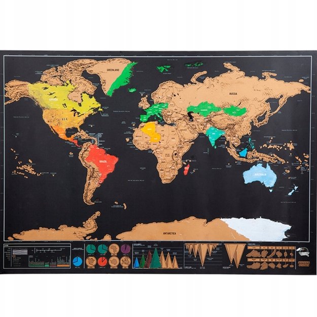 MAPA ŚWIATA ZDRAPKA DUŻA PREZENT DLA PODRÓŻNIKA PLAKAT + TUBA 42x30 CM 1