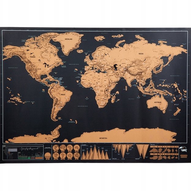 MAPA ŚWIATA ZDRAPKA DUŻA PREZENT DLA PODRÓŻNIKA PLAKAT + TUBA 42x30 CM 15