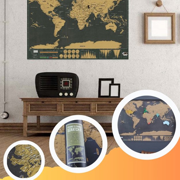 MAPA ŚWIATA ZDRAPKA DUŻA PREZENT DLA PODRÓŻNIKA PLAKAT + TUBA 42x30 CM 5