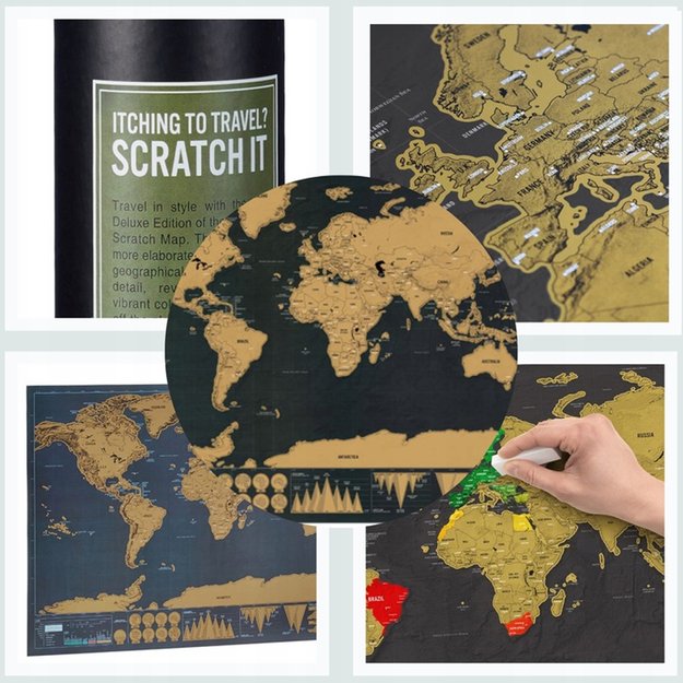 MAPA ŚWIATA ZDRAPKA DUŻA PREZENT DLA PODRÓŻNIKA PLAKAT + TUBA 42x30 CM 10