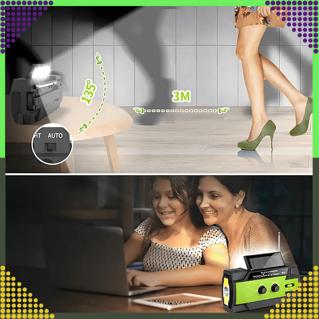 Radio Solarne Latarka Powerbank 4000 mAh Awaryjne Budowlane Am Fm Sos USB 25