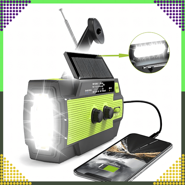 Radio Solarne Latarka Powerbank 4000 mAh Awaryjne Budowlane Am Fm Sos USB 7