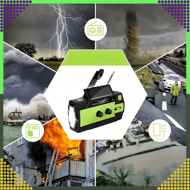 Radio Solarne Latarka Powerbank 4000 mAh Awaryjne Budowlane Am Fm Sos USB 19