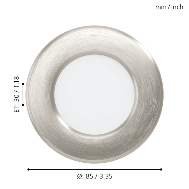 EGLO - FUEVA 5 RECESSED \\u00d886 2.7W 330LM - Brushed Steel - 86mm diameter, 26mm height 1