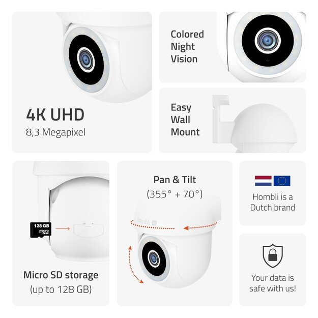 Hombli - Smart Pan & Tilt Cam 4K, White 7