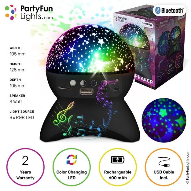Party Fun Lights - Starry Sky Bluetooth Speaker - Black (605605) 2