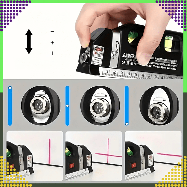 Poziomica Laserowa Laser z Miarą 250 cm 3 Libelki Libella Lekka + Baterie 6