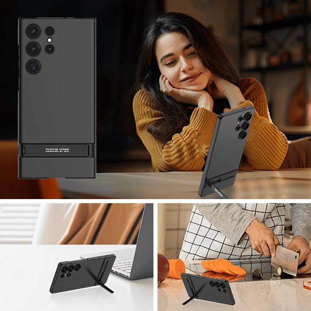 Plecki Etui Ochronne Cienkie z Podstawką do Samsung S24 Ultra Czarne 20