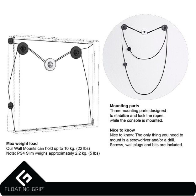 Floating Grip Playstation 4 Slim and Controller Wall Mount - Bundle (Black) 1