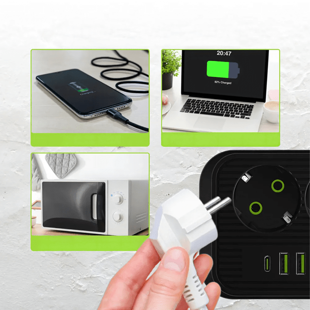 Listwa Zasilająca Przedłużacz Sieć 2m 3 Gniazda 5 x USB Ładowarka Włącznik 22
