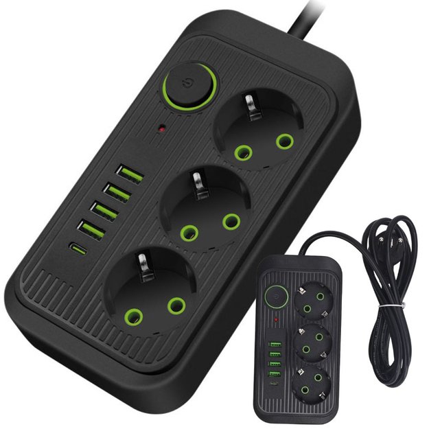 Listwa Zasilająca Przedłużacz Sieć 2m 3 Gniazda 5 x USB Ładowarka Włącznik 19