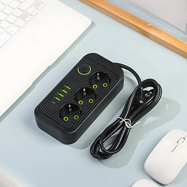 Listwa Zasilająca Przedłużacz Sieć 2m 3 Gniazda 5 x USB Ładowarka Włącznik 27