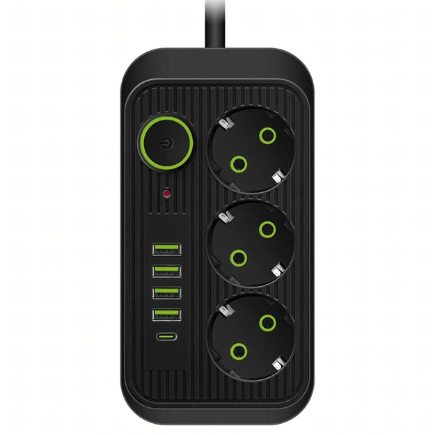 Listwa Zasilająca Przedłużacz Sieć 2m 3 Gniazda 5 x USB Ładowarka Włącznik 17