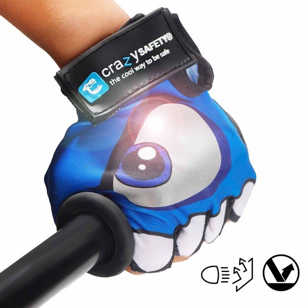 Crazy Safety - Kids bike gloves with reflective eyes, padded palms - Blue - Size S 3