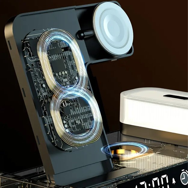 Ładowarka Indukcyjna Stacja Indukcja Bezprzewodowa 15W lampka Nocna 4w1 QI 12