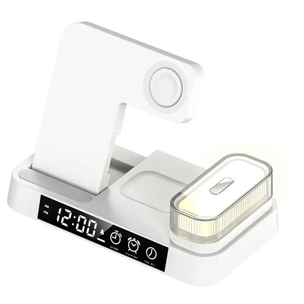 Ładowarka Indukcyjna Stacja Indukcja Bezprzewodowa 15W lampka Nocna 4w1 QI 6