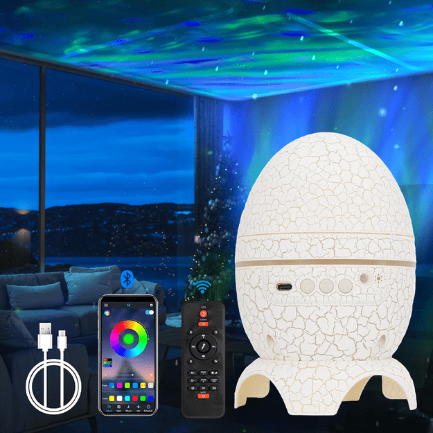 Projektor Gwiazd Jajo Dinozaura z Głośnikiem Galaktyki Lampka LED Nocna USB 23