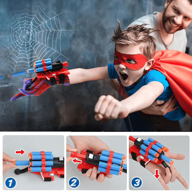 Spiderman Rękawica Wyrzutnia Sieć Strzelająca Rękawiczka + 20 Strzałek 21