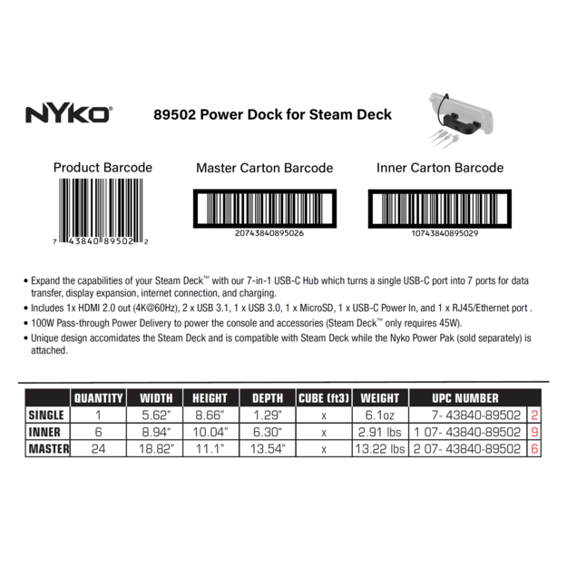 Nyko Steam Deck Power Dock 7-In-1 Usb-C Docking Station 3