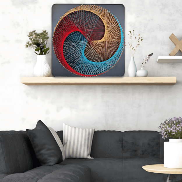 Virvelių meno kūrybinis rinkinys, paveikslų rėmelis iš pintų siūlų, 30x30 cm 5 Virvelių meno kūrybinis rinkinys, paveikslų rėmelis iš pintų siūlų, 30x30 cm 5