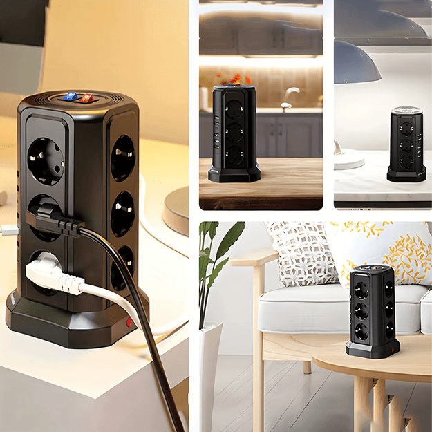 Listwa Zasilająca Stojąca Ochronna Odgromowa 12 Gniazd + 5 Portów Usb Reset 6