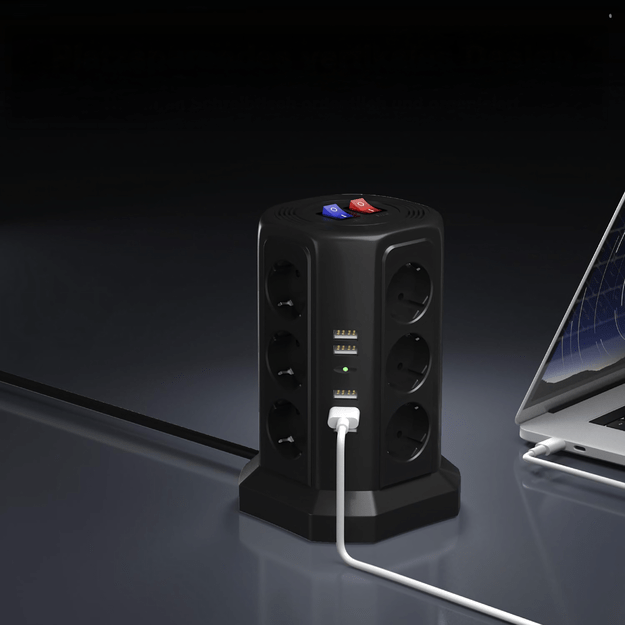 Listwa Zasilająca Stojąca Ochronna Odgromowa 12 Gniazd + 5 Portów Usb Reset 13