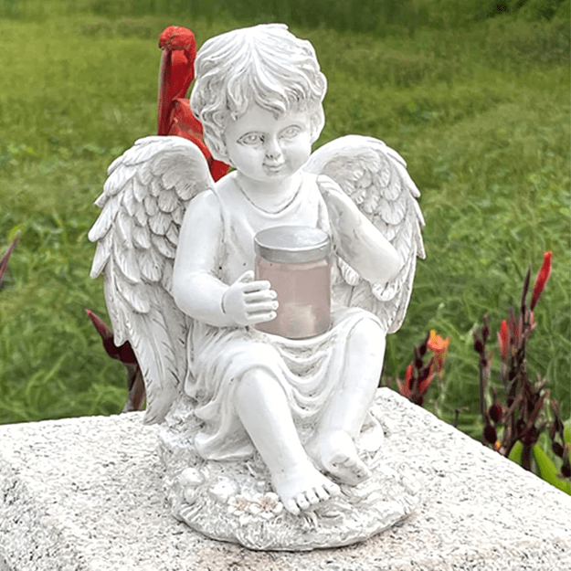 Figurka Świecznik Dekoracja Posążek Aniołek Solarny Led do Ogrodu na Grób 22cm 21