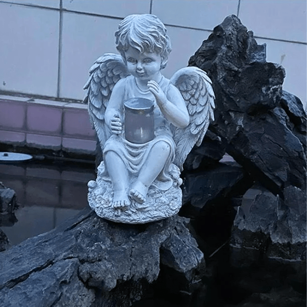 Figurka Świecznik Dekoracja Posążek Aniołek Solarny Led do Ogrodu na Grób 22cm 29