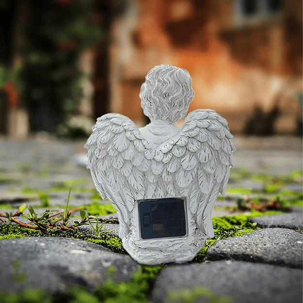 Figurka Świecznik Dekoracja Posążek Aniołek Solarny Led do Ogrodu na Grób 22cm 26