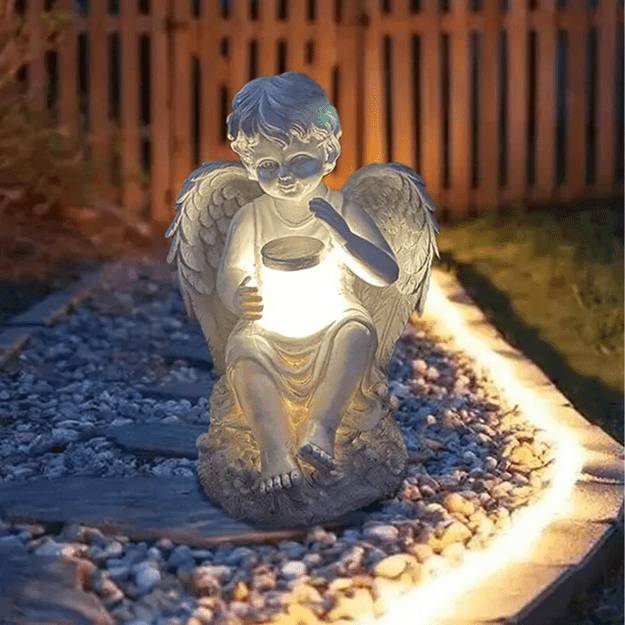 Figurka Świecznik Dekoracja Posążek Aniołek Solarny Led do Ogrodu na Grób 22cm 28